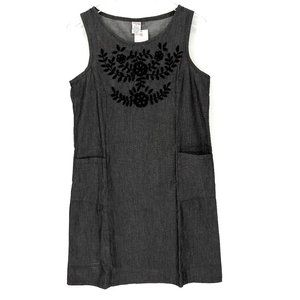 Abrazo Style Handmade 100% Cotton Floral Embroidered Size XS Shift Dress Gray